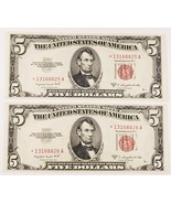 Lot of 2 Consecutive 1953-B $5 United States Star Notes Choice UNC FR #1... - £174.44 GBP