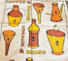 Vintage MCM Linen Kitchen Tea Towel Copper Brass Coffee Pots New - £10.43 GBP