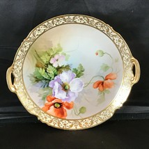 Antique Victorian Nippon Japan Hand-Painted Beautiful Poppy Flower Handled Plate - £39.16 GBP