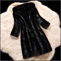  Full Plus Sized Unisex Hooded Long Black Sleek Imitation Mink Faux Fur  image 3