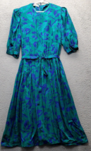 Adrianna Papell Maxi Dress Women&#39;s 14 Green Blue Floral Silk Pleated Tie Waist - $46.32