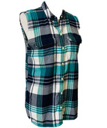 Gap Sleeveless Flannel Shirt Sz M Boyfriend Fit Plaid Green Blue White P... - £14.06 GBP
