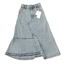 NWT Moussy Jeans Asymmetry Denim Skirt in Acid Wash Blue Asymmetrical Midi 0 - £49.56 GBP