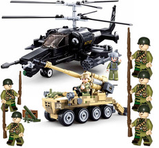 Attack helicopter & Anti-Tank Gun Building Blocks with 7 Soldiers Minifigure - $45.93 CAD
