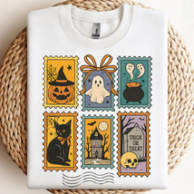 Vintage Halloween Stamp PNG, Cute Ghost Cat Pumpkin Haunted House Spooky Clipart - $46.80 MXN