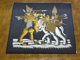 Chinese Warriors Fighters Elephants Dynasty Painted Fabric Wood Wall Picture - £27.26 GBP