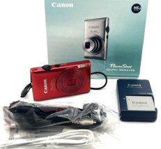 Canon PowerShot ELPH 300 HS 12.1MP Digital Camera RED 5X Zoom Bundle Tested IOB - £256.10 GBP