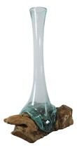 Balinese Gamal Driftwood With Long Necked Hand Blown Molten Glass Floral Vase - £81.49 GBP