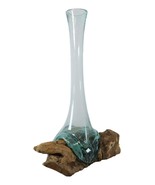 Balinese Gamal Driftwood With Long Necked Hand Blown Molten Glass Floral... - €90,16 EUR