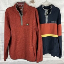 Lot of 2 L.L. Bean Men&#39;s XL Tall Snap Fleece Pullovers Brick Red Orange Blue - £31.84 GBP