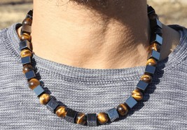 Hematite and Yellow Tiger&#39;s Eye Necklace - Gift for Men/Women - A Talisman of Pr - £39.96 GBP