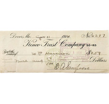 1914 Kineo Trust Company Bank Check E.A. Sampson Dover Maine Signed 6297... - $6.00