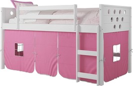 Donco Kids Circles Low Loft Bed With Pink Tent, Twin, White - £435.64 GBP