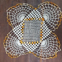 Vintage Crochet Doily 13 Inch Square Scallop Orange Beige - $12.00
