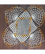 Vintage Crochet Doily 13 Inch Square Scallop Orange Beige - $220.67 MXN