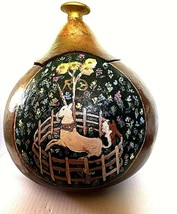 Hand Carved and Painted Decorative GOURD &quot;The Unicorn Rests in The Garden&quot; 15&quot; H - £27.40 GBP