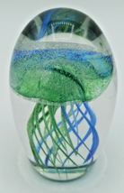 Small Blue &amp; Green Glass Jelly Fish 3&quot; Paperweight - $18.81
