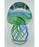Small Blue &amp; Green Glass Jelly Fish 3&quot; Paperweight - £14.69 GBP