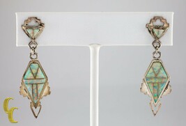 Sterling Silver Opal Inlay Dangle Stud Earrings No Backs Gorgeous - $332.01
