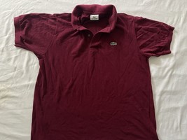 Lacoste Men&#39;s 6 Short Sleeve Dark Solid Red 100% Cotton Polo Shirt burgundy - £13.81 GBP