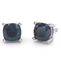 Lab-Created Sapphire 5mm Cushion Stud Earrings in 10k White Gold - £156.53 GBP