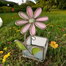 Stained Glass Flower Tealight Votive Holder Pink Daisy Cottagecore Garden Spring - £15.52 GBP
