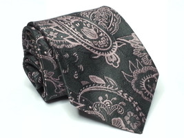 7th AVE Men Silk Dress Tie Black With Pink Paisley Pattern 3-1/4&quot; wide 58&quot;  - £19.33 GBP