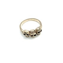 Vintage Signed Sterling Silver Carved Gothic Halloween Skull Band Ring sz 11 3/4 - £37.99 GBP