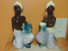 Mid-century pair Royal Copley figurines 8.5&quot; Blackamoor figures Drummer ... - $29.24