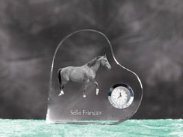 Selle français- crystal clock in the shape of a heart with a horse - $52.99