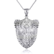 925 Sterling Silver Archangel Saint Michael Wings Sword Shield Pendant Necklace - £27.06 GBP+