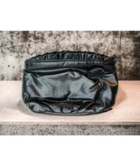 Black Vegan Leather Vintage Retro Clutch Purse Rosette Ruffled Taiwan Zi... - £20.38 GBP