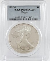 1992-S American Silver Eagle Proof - PCGS PR70 DCAM  - £259.02 GBP