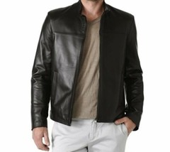 Mens winter Black Leather Jacket 100% Real Lambskin Leather Biker Jacket - £133.67 GBP