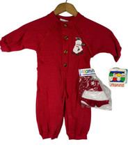 Vintage Baby Christmas Outfit Boys Girls w/ Santa Hat 6-9M Red Knit Bodysuit NEW - £18.16 GBP