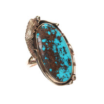 sz7.5 Large Vintage Navajo 14k gold Bisbee turquoise ring - £892.69 GBP