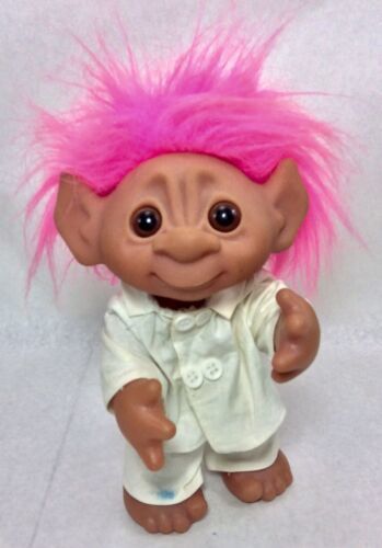Vintage Troll Doll Pink Hair Brown Eyes White Chef Outfit  Dam 1977 Denmark - £34.46 GBP