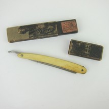 Vintage Liberty Mens Straight Razor Germany Yellow Celluloid Handle with... - $39.99