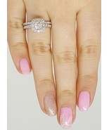 Juego de anillos de novia con halo de diamantes de imitación de talla co... - £227.51 GBP