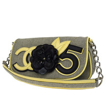 Auth CHANEL CC No.5 Camellia Chain Shoulder Bag Canvas Patent Leather GY... - $899.99