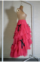 Fuchsia Tiered Tulle Skirt Outfit Women Plus Size Fluffy Tulle Maxi Skirts  image 4