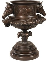Urn Vase EQUESTRIAN Lodge Dog Heads Horse Chocolate Brown Resin Hand-Cast - £449.59 GBP