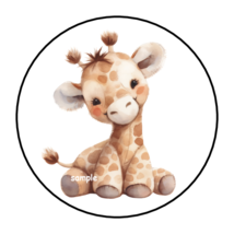 CUTE PLUSH GIRAFFE ENVELOPE SEALS STICKERS LABELS 1.5&quot; ROUND (30) BABY S... - $1.99
