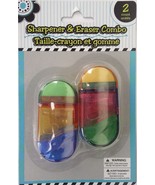 PENCIL SHARPENER &amp; ERASER COMBO 2 Sharpeners Erasers/Pk - £2.37 GBP