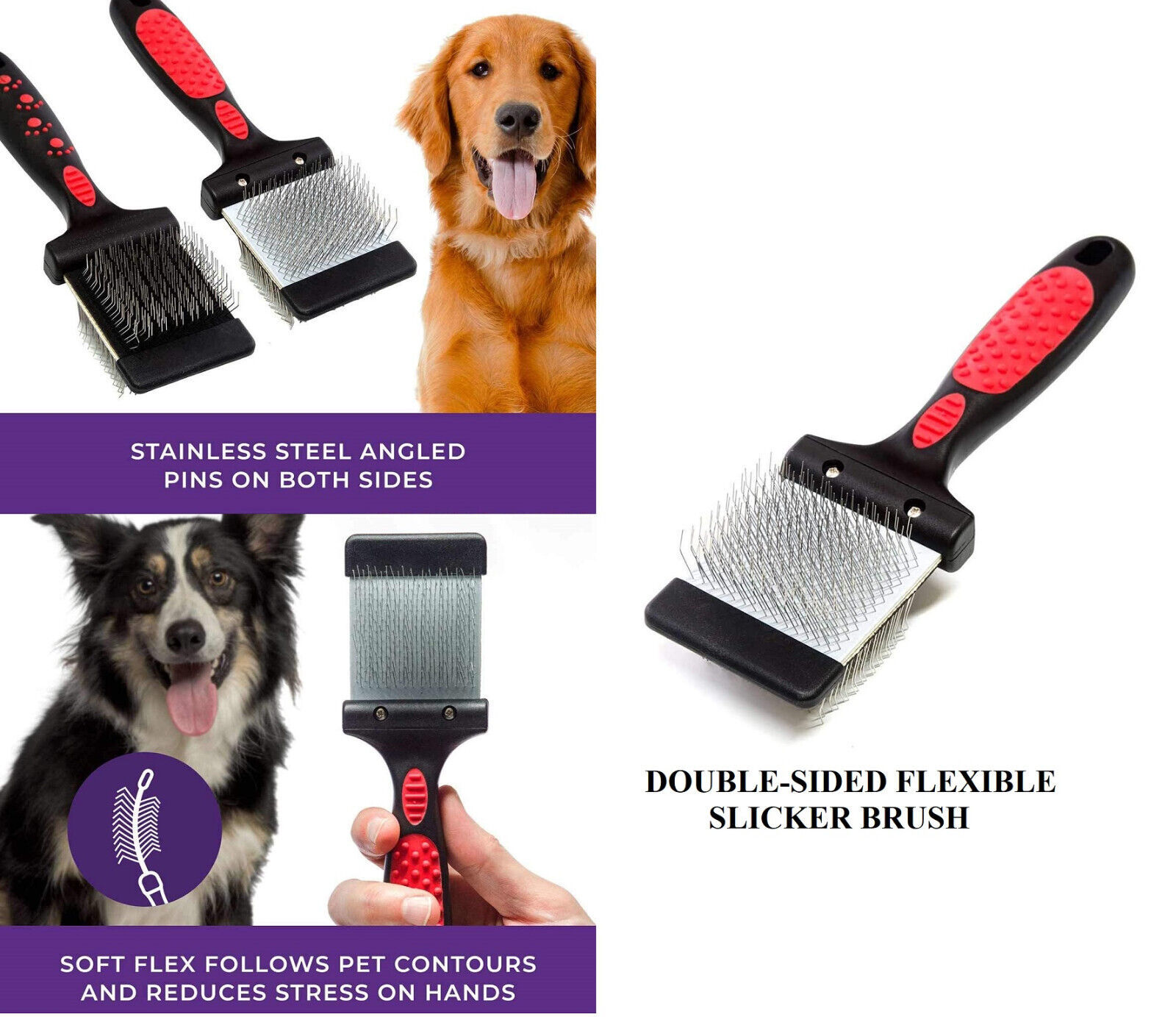 PRO Pet FIRM Single-Wide DOUBLE-SIDED FLEXIBLE SLICKER BRUSH Dog Cat Mat... - $12.99