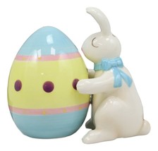 Ceramic Festive Easter Bunny Rabbit Kissing Giant Egg Salt Pepper Shakers Set - £13.36 GBP