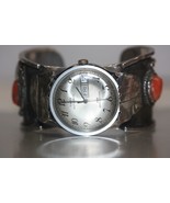 Men&#39;s Vintage NAVAJO 925 Sterling Turquoise Coral Wide Cuff Bracelet Watch - $415.61 CAD