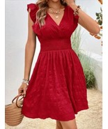 Stunning V-Neck Aline Swing Dress - Ruffle Trim Sz L - £6.25 GBP