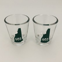 Lot of 2 New Hampshire 603 Shot Glasses 1.5 oz Libbey Green NH State Clear Glass - £8.79 GBP