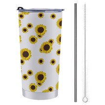 Mondxflaur Yellow Sunflowers Steel Thermal Mug Thermos with Straw for Co... - $20.98